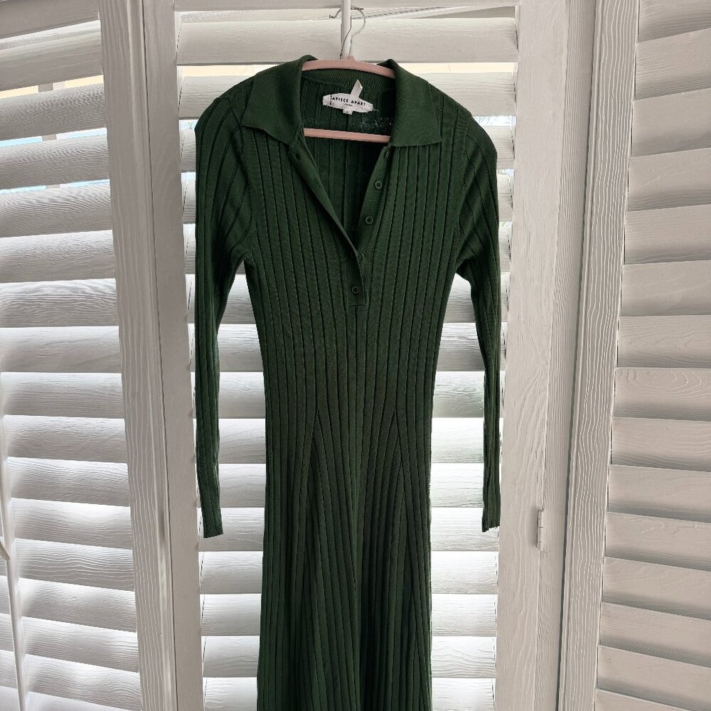 PREPPY DEMURE - A Piece Apart Ribbed Olive Green Dress